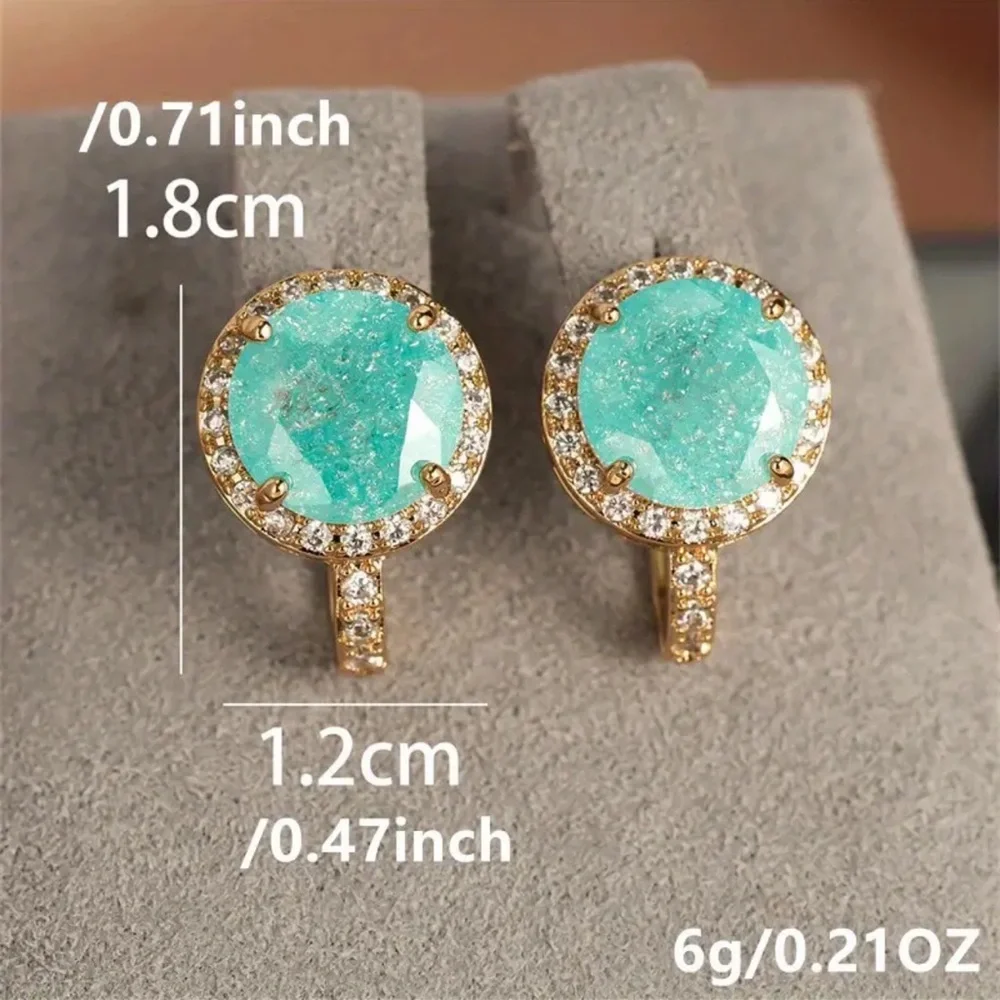 Gold Plated Green Gemstone Drop Earrings Halo Style NWT